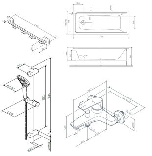 AM.PM GEM WK90EA Набор:Ванна 170x70 с каркасом и душевой системой